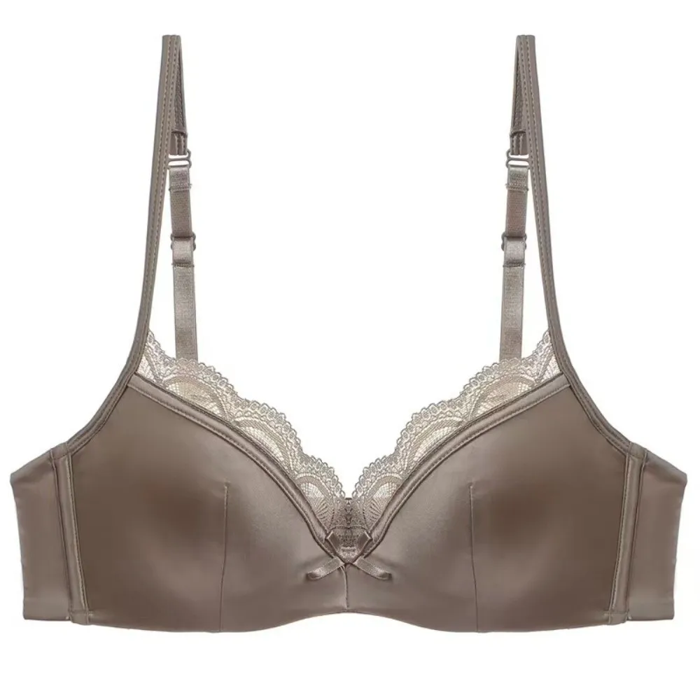 

Simple Thin Satin Wireless V Bra Shockproof Traceless Brassiere for Women Lace Gathered Breasts Seamless Bras Running