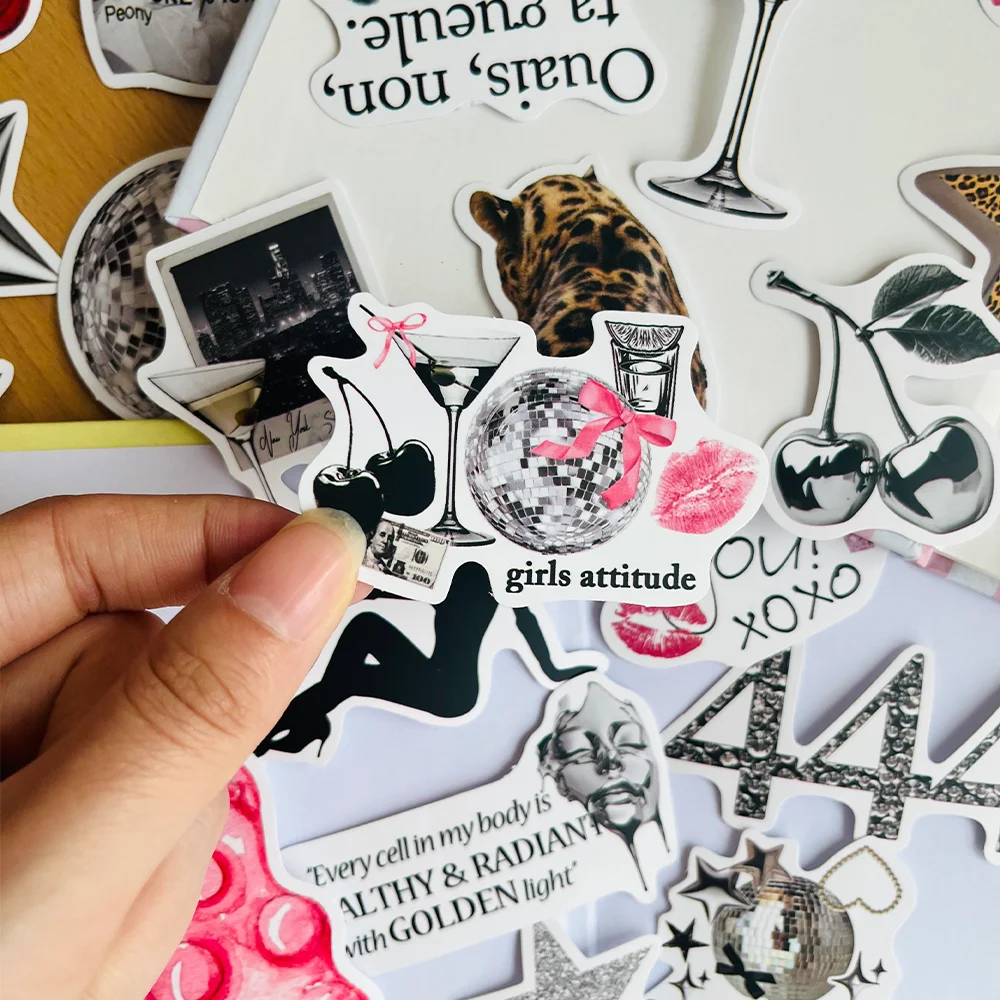 50/100Pcs Silver Lucky Girl Stickers Waterproof Cartoon Gift Decoration Scrapbook Laptop Luggage Water Cup Phone Case DIY Decal image 4
