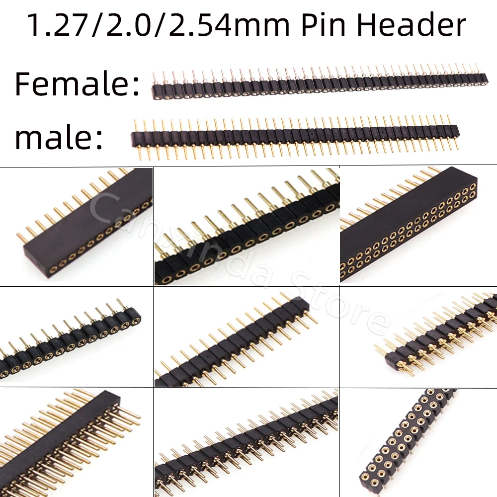 1.27mm 2.0mm 2.54mm 2x40P 1x40P 50P Round Hole Needle Female Male Pin Header Connector Socket Single Double Row Gold Tin Plated