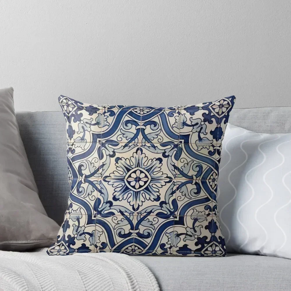 

Beautiful Blue Portuguese tile - Azulejo Throw Pillow Decorative Sofa Cushions Pillow Decor Luxury Pillow Cover