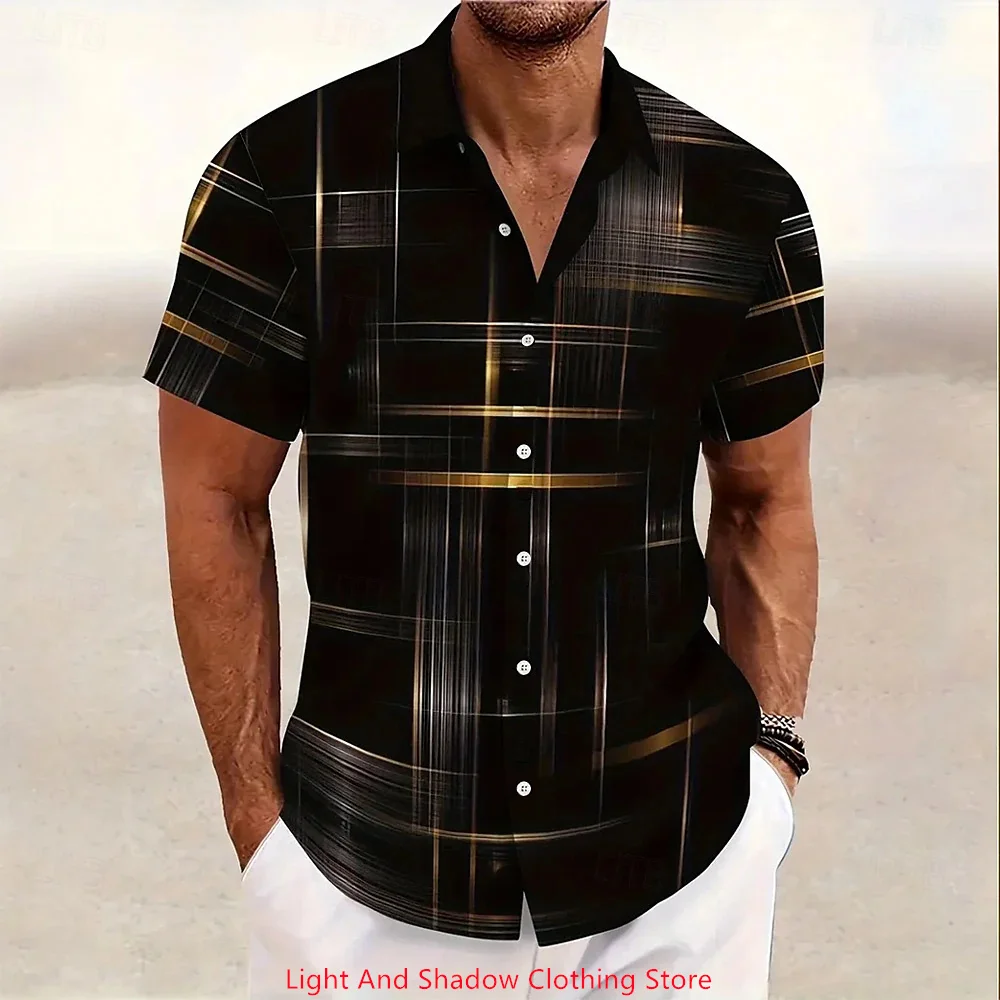

New men's shirt 3D line printed pattern shirt short sleeved lapel button comfortable shirt summer casual vacation men's top