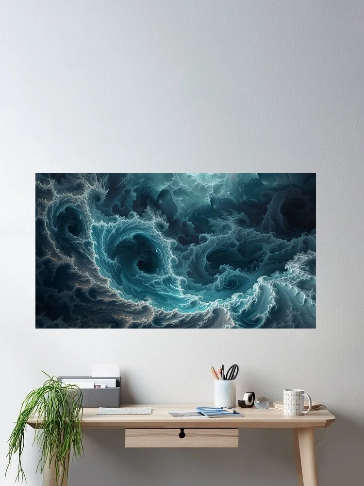 

Abstract Ocean Wave Fractal Art Print Canvas Poster, Living Room Decor, Home Wall Picture