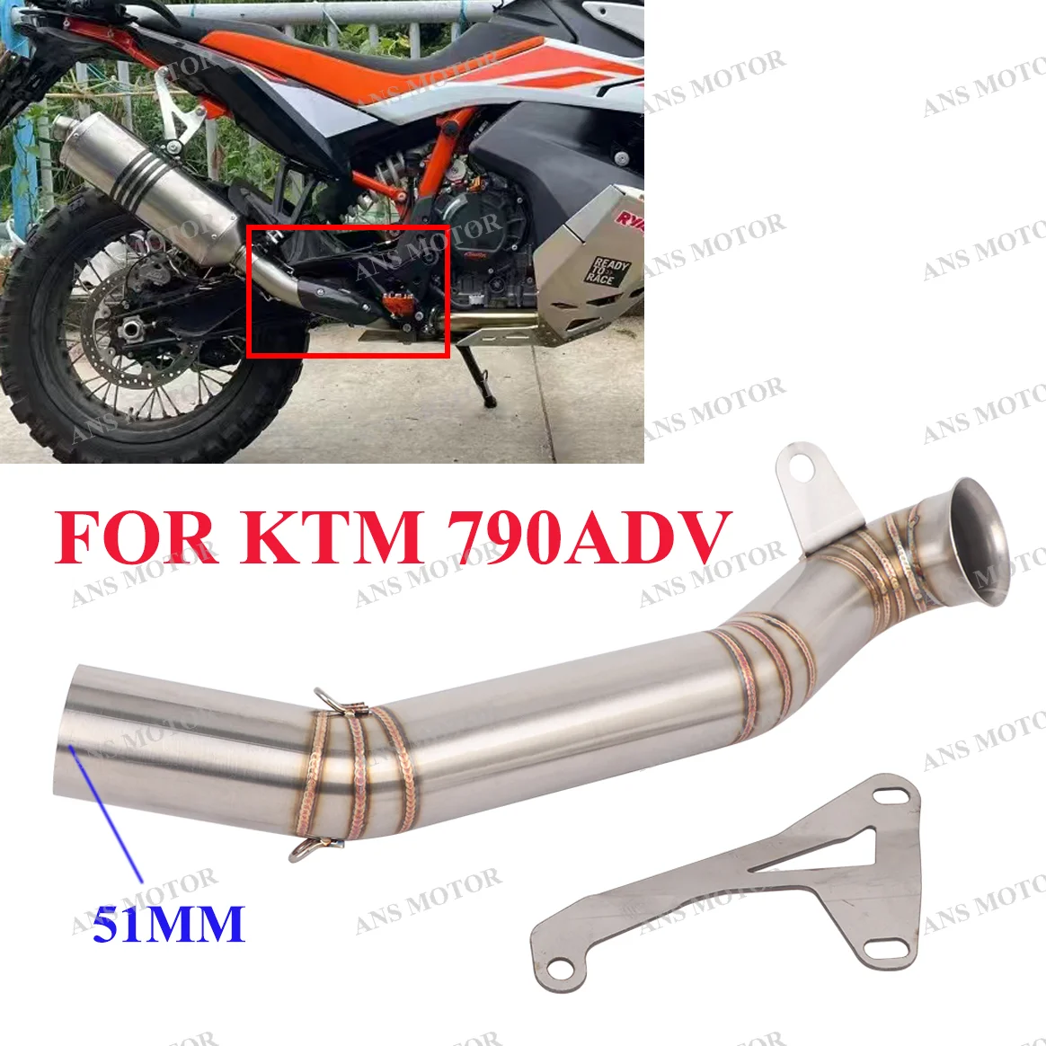 

51MM Middle Pipe For KTM 790ADV Motorcycle Exhaust Slip On Escape Muffler 790ADV Exhaust Muffler