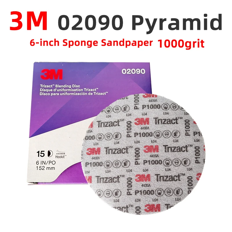 3M 02090 الهرم 6 بوصة الإسفنج الصنفرة 152 مللي متر 1000 حصى 4 مللي متر سميكة مناسبة لصنفرة السيارات وتلميع الخشب #1