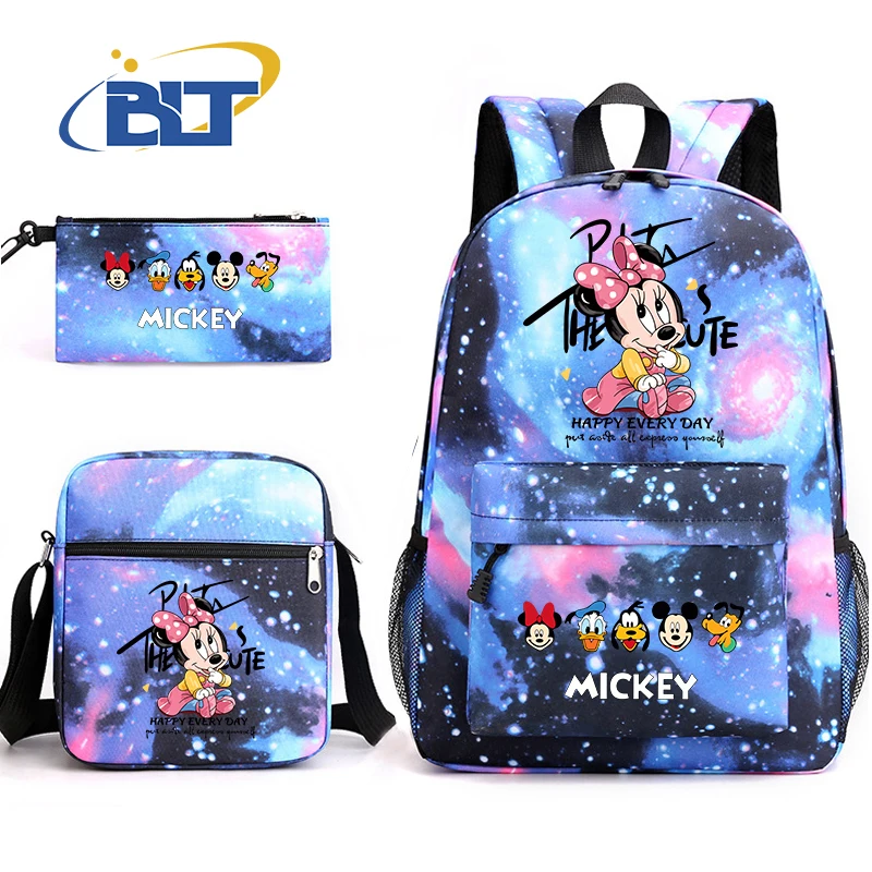 MINISO Mickey Mouse Printed Student Schoolbag Set Children's Pencil Bag Backpack Shoulder Bag 3-piece Set