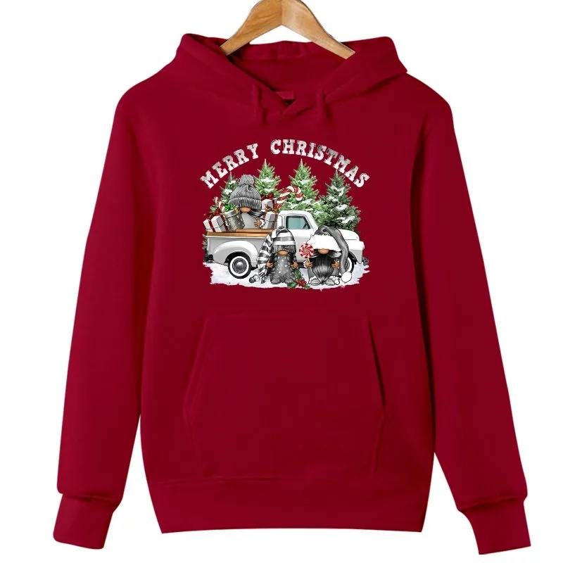 Vrolijk kerstfeest op vrachtwagen Vakantiepullover Kerstsweatshirt Hoodie Ronde hals Top met lange mouwen Casual zachte comfortabele thermische hoodie