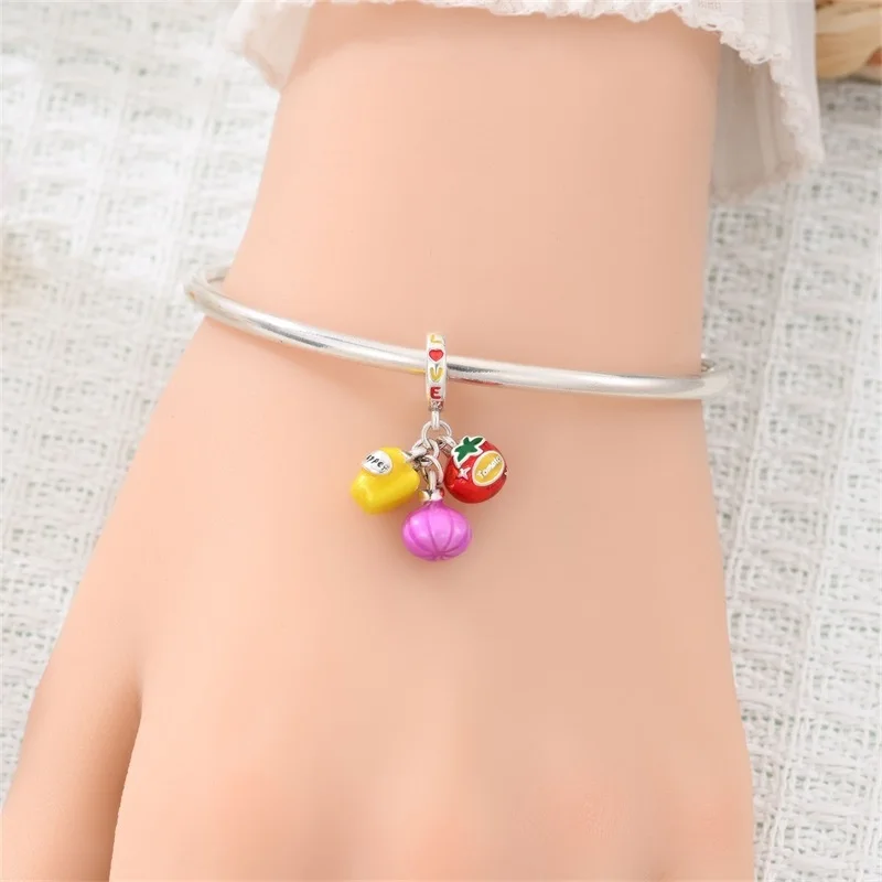 Hot 925 Sterling Silver Healthy Fruit Vegetable Charms Pendant Fit 3mm Original Bracelet DIY Women Exquisite Daily Jewelry Gifts 4