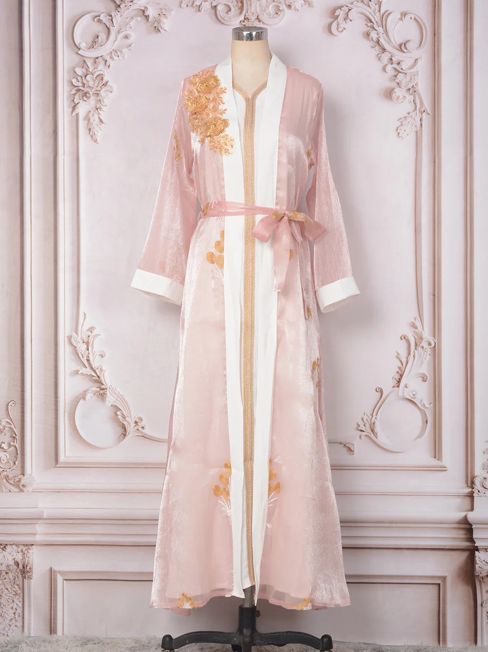 Neues zweiteiliges Kleiderset im saudi-arabischen Nahen Osten-Ethno-Stil mit bestickten Pailletten: Dubai Abaya Langes muslimisches Damenkleid