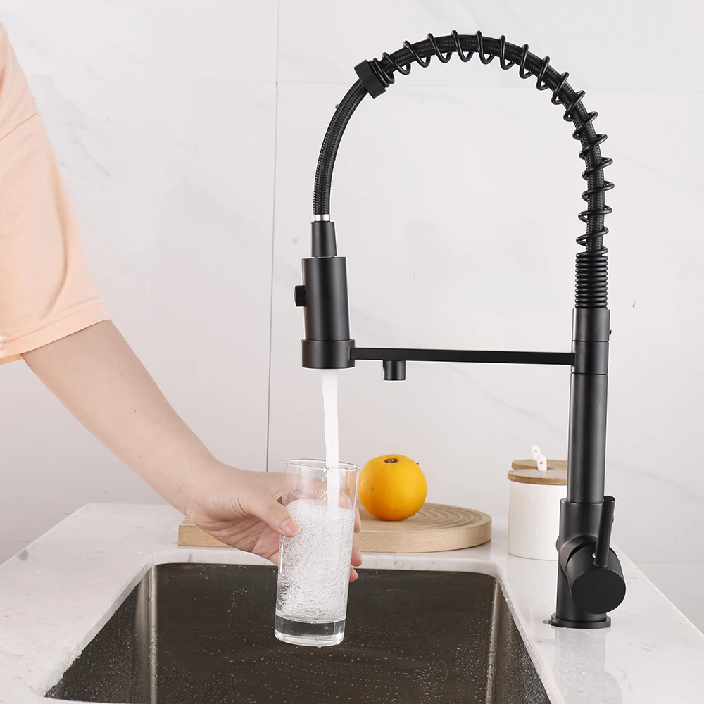 Water Purification Kitchen Faucet Black Hot and Cold Rotating Pull Out Brass Material Sink Mixer Drinking and Washing Tap