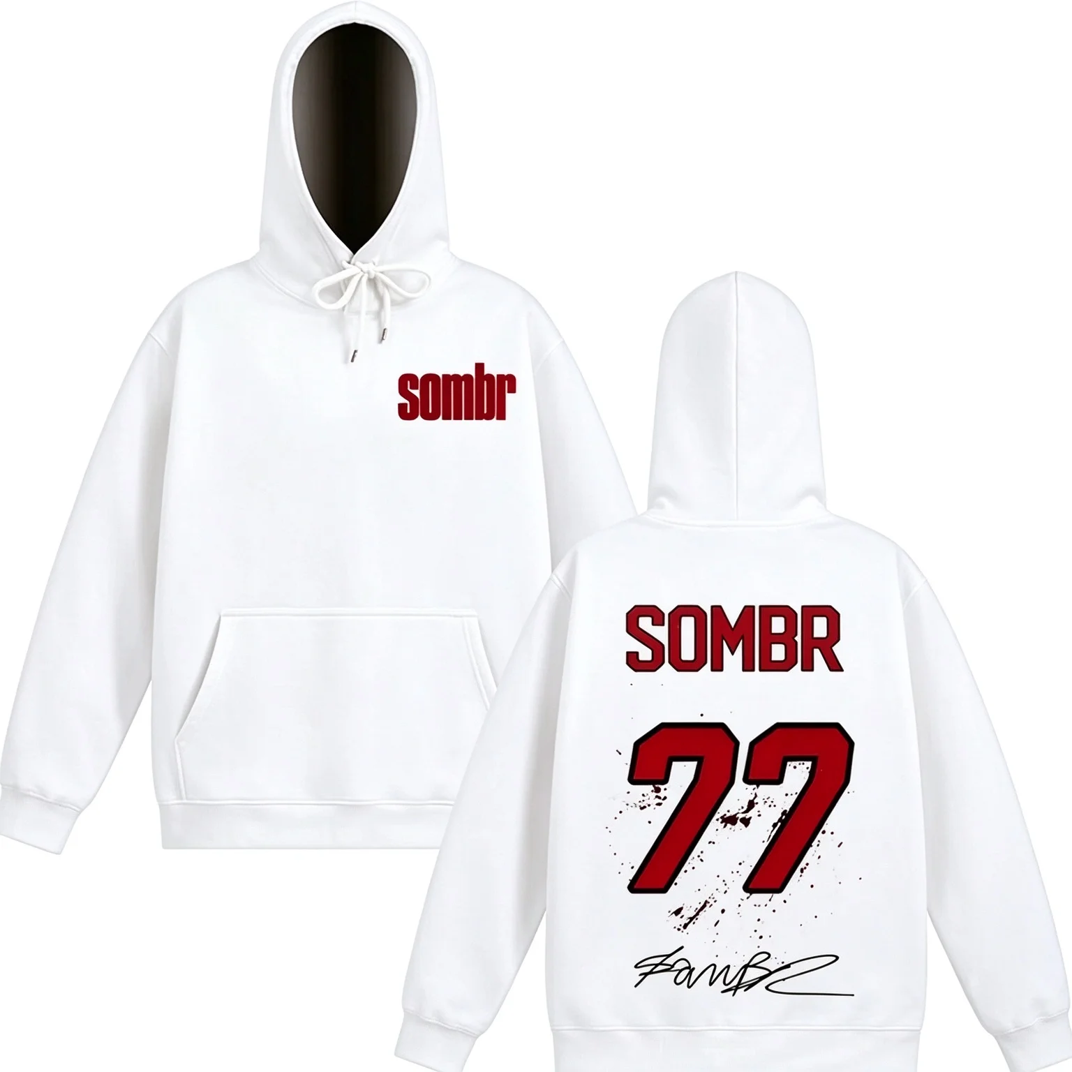 Men Women SOMBR 77 Graphic Hoodie Pullover, Vintage  Signature Print Hooded Sweatshirt, Hip-hop Street Casual Long Sleeve Tops