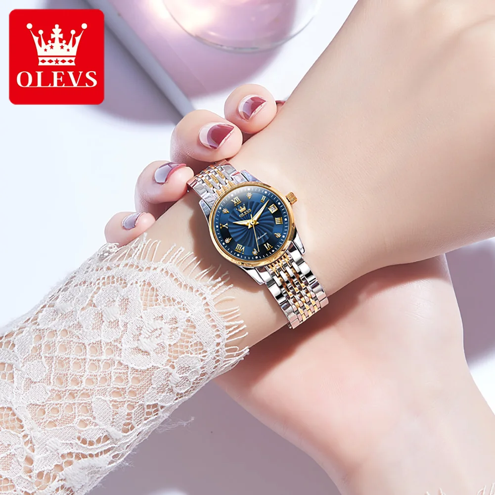 OLEVS-reloj mecánico automático para hombre y mujer, cronógrafo con calendario doble, Escala de diamante romano, esfera ciclónica, juegos de regalo, 6630