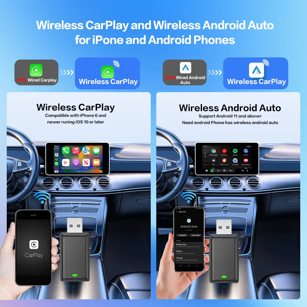 Android Auto Carplay Adapter bezprzewodowy 2w1 inteligentny klucz sprzętowy Ai Box dla Citroёn Aircross Berlingo Multispace C4 Picasso C5 Break