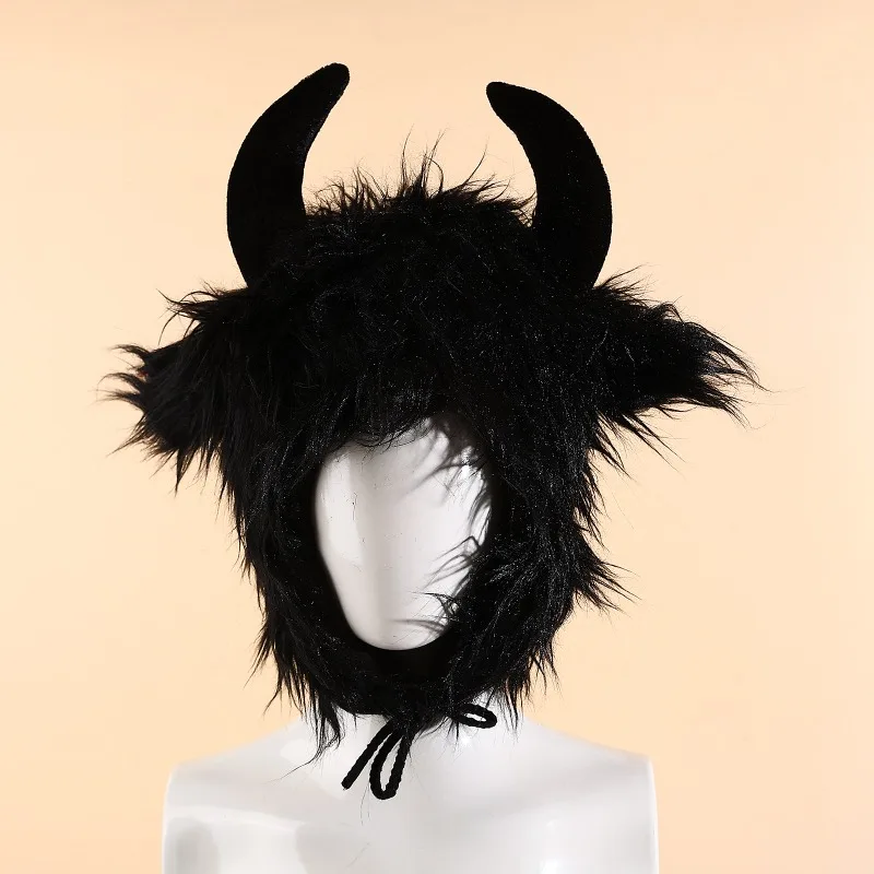 Bull Head Themed Halloween Decorative Hat Warm Funny Personalized Protective Winter Headwear for Men and Women