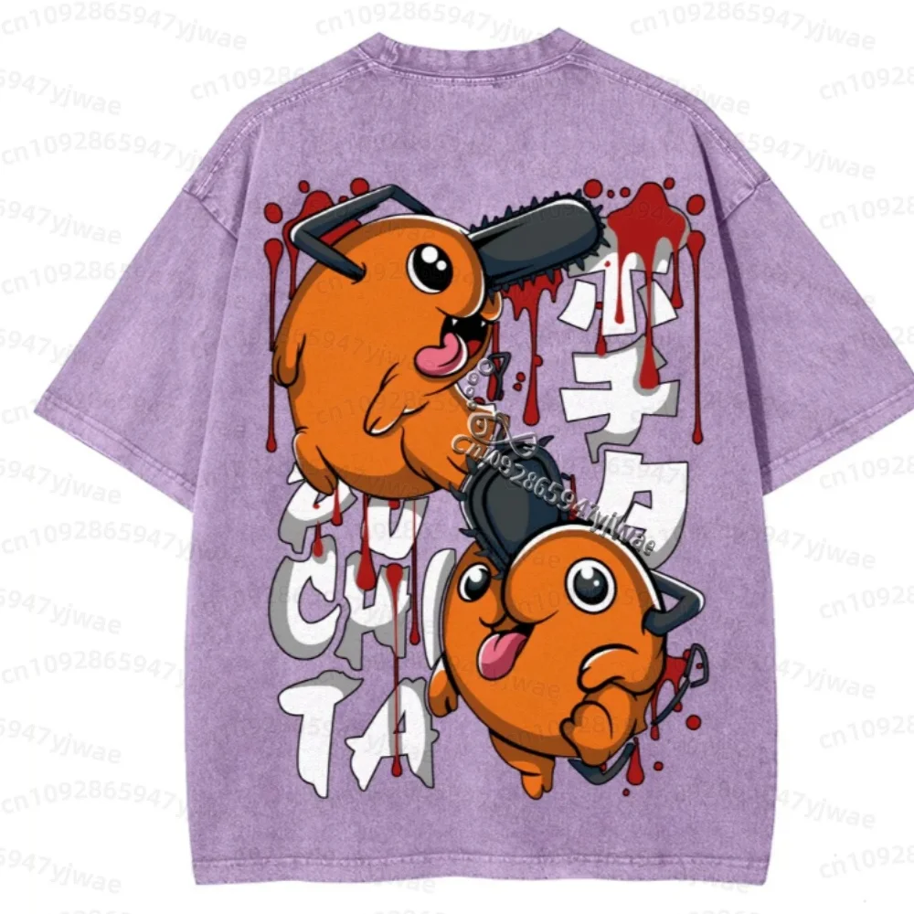 2026 Herren Sommer Gewaschenes Vintage Anime Chainsaw Man Denji Pochita Lustiges Grafik-T-Shirt Herren Kurzarm-T-Shirt Manga Herren Hoodies – Detail 11