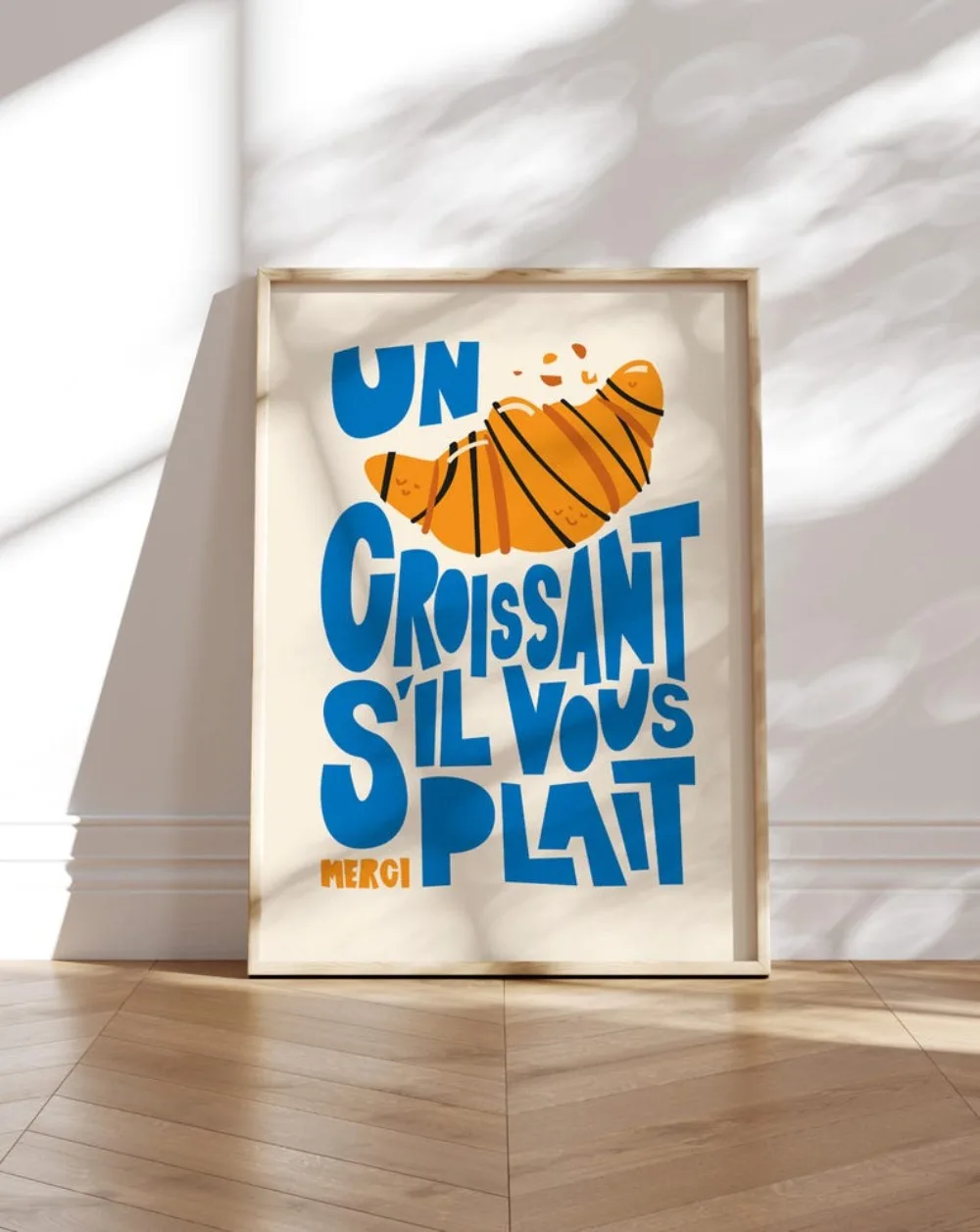 طباعة Un Croissant، ملصق الإفطار، لوحة فنية جدار المطبخ، Craissants S'il Vaz Plait، طباعة الطبخ العصرية، ملابس المنزل، ديكور الحائط