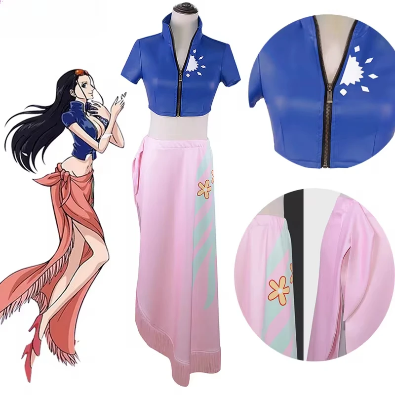 Nico Robin Anime Cosplay Costume Top and Wrap Skirfor Women Nico Robin Outfit Dress Halloween Roleplay Party Costume Props