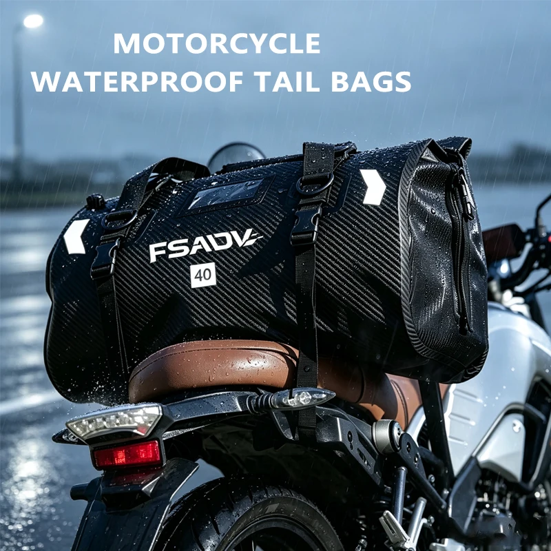 Carbon Black Motorcycle Waterproof Tail Bag 40L 66L Camping Travel Bag Motorbike Scooter Sport Luggage Pack Motorcycle Seat Bag