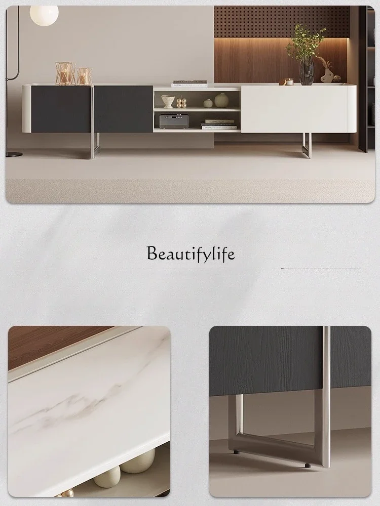 

yj32 Wabi Sandy Wind TV Cabinet Italian Modern Simple Living Room High-end Supercrystalline Stone Wood Grain Floor Cabinet