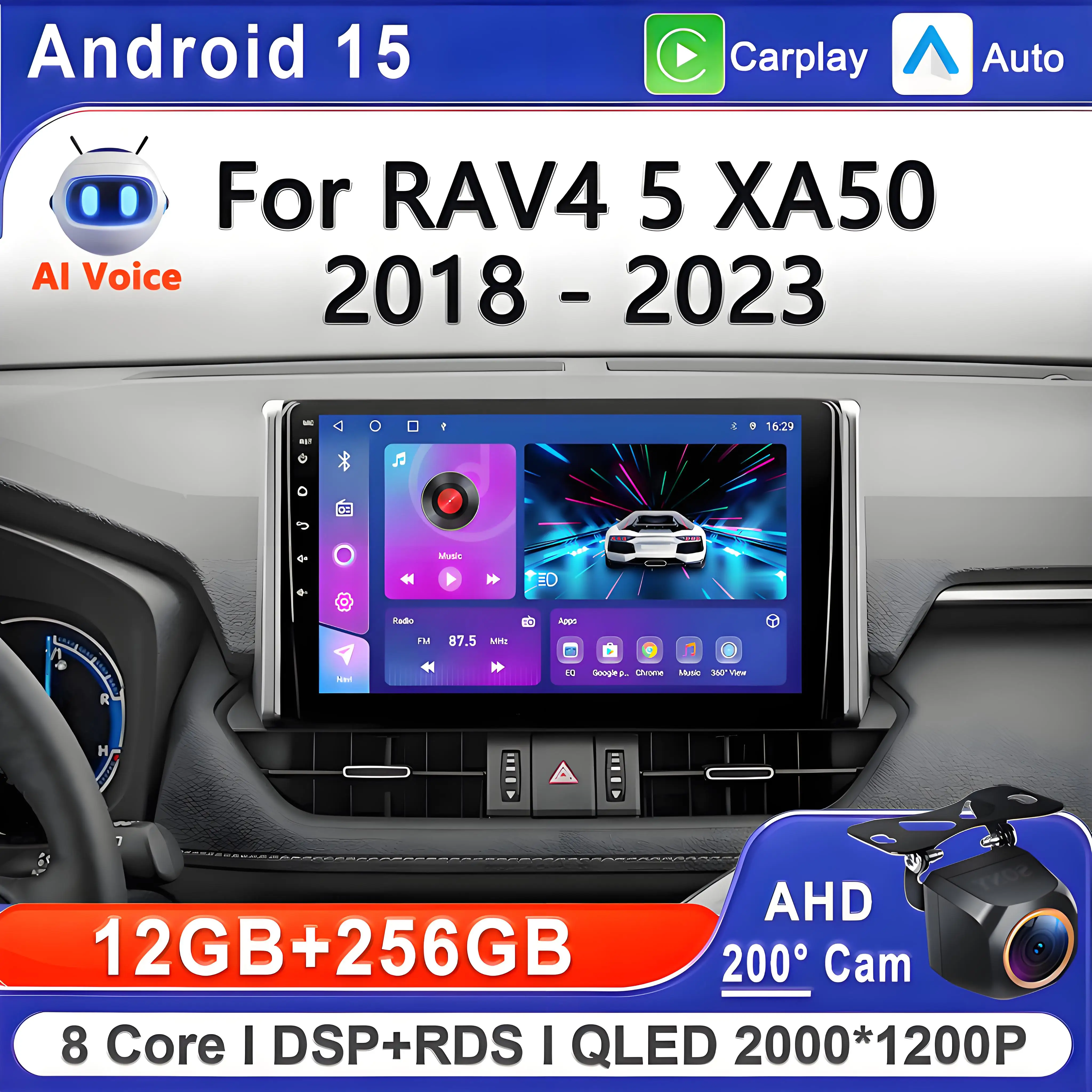 

Android 15 Car Stereo For Toyota RAV4 5 XA50 2018 - 2023 Right hand drive Head Unit GPS Navigation High-performance CPU Car GPS