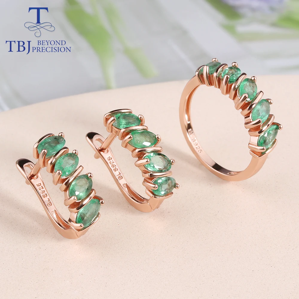 Natural Green Emerald fine Jewelry 925 Sterling Silver Women Anniversary Engagement Gift Ring One Piece Earrings one pair