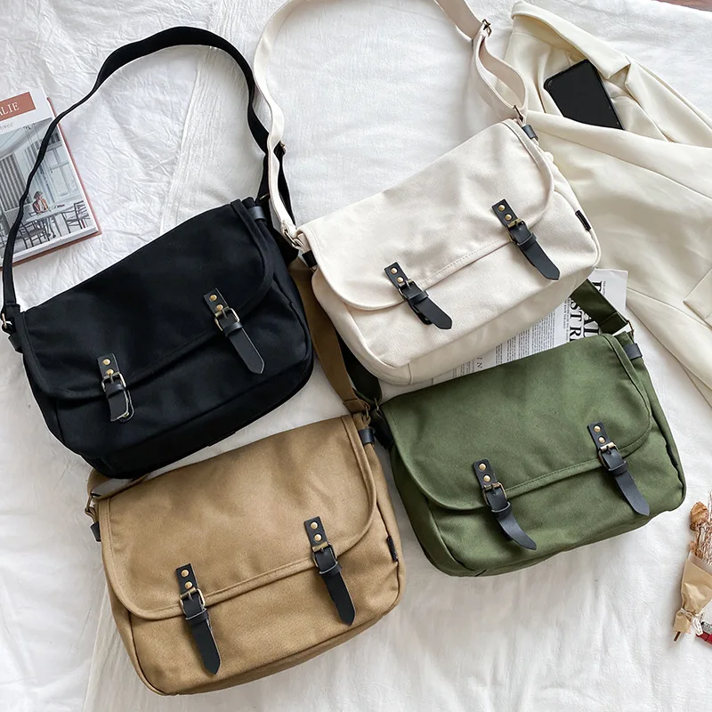 Messenger Bags Women Vintage Large Capacity College Couples Shoulder Cross-body Canvas Bag Japanese Fashion Satchel All-match 가방