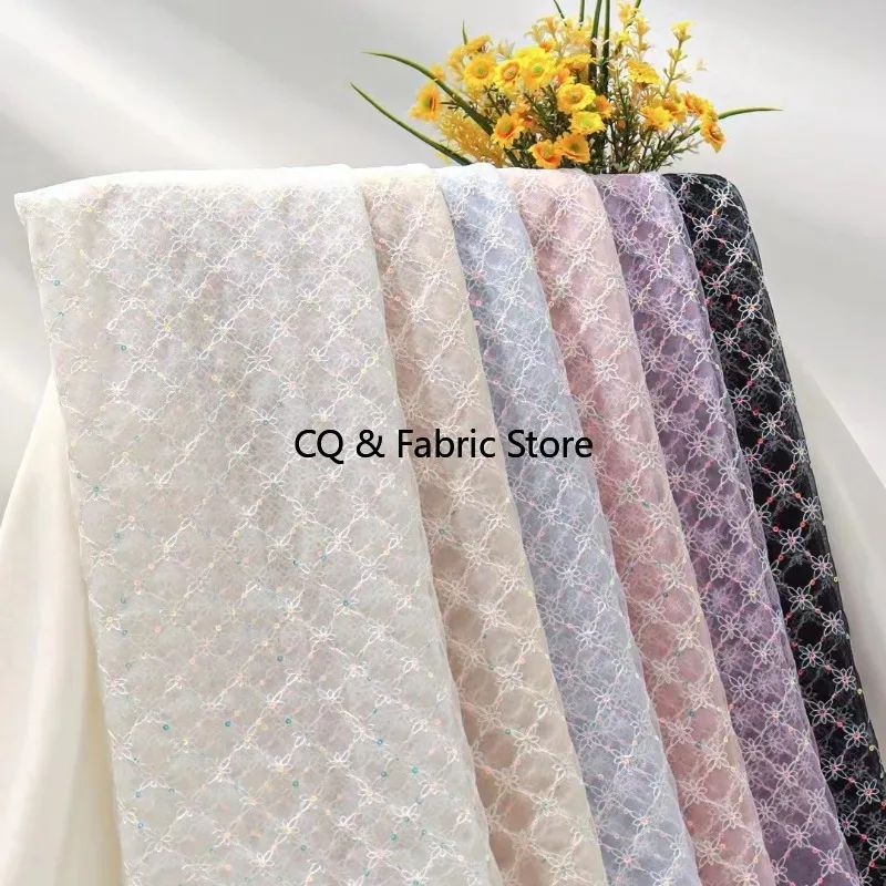 

Fashion Sequin Octagonal Embroidery Mesh Fabric for Women Clothing Dress and Curtain Decoration By The Yard