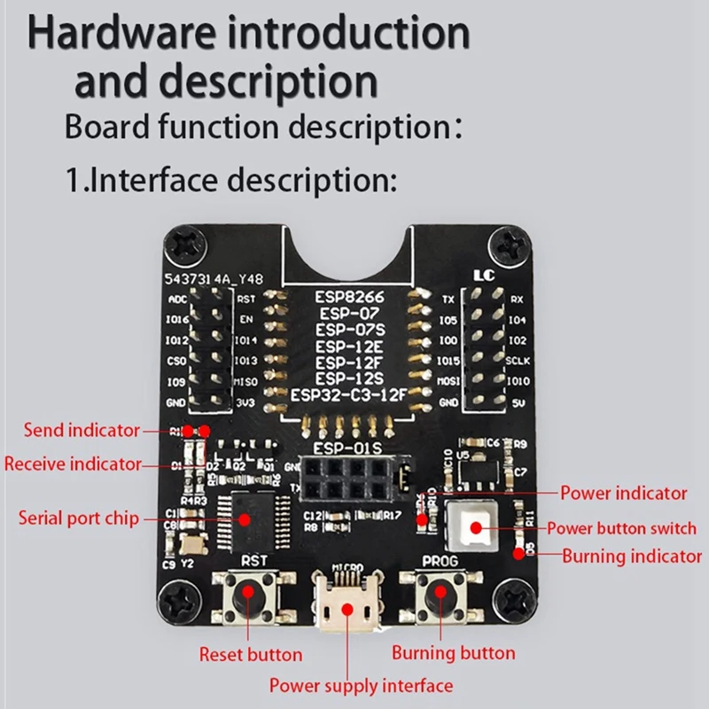 1 Piece ESP8266 Test Rack Module Programmer Black PCB Multi-Function Portable Module