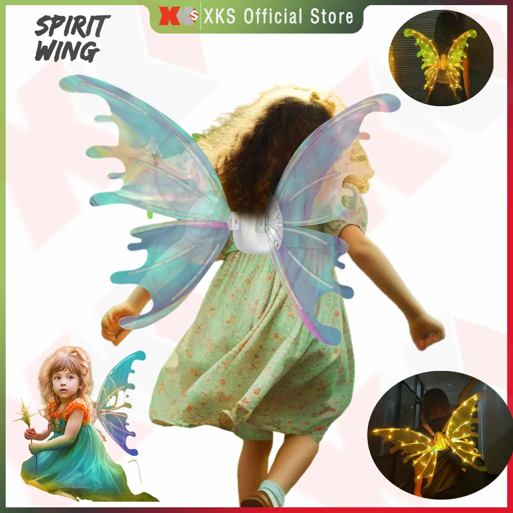 Butterfly Elf Wings Halloween Costume with Light Glowing Shiny Wing Dress Up Princess Led Fairy Wing Birthdays Toy Gift for Girl