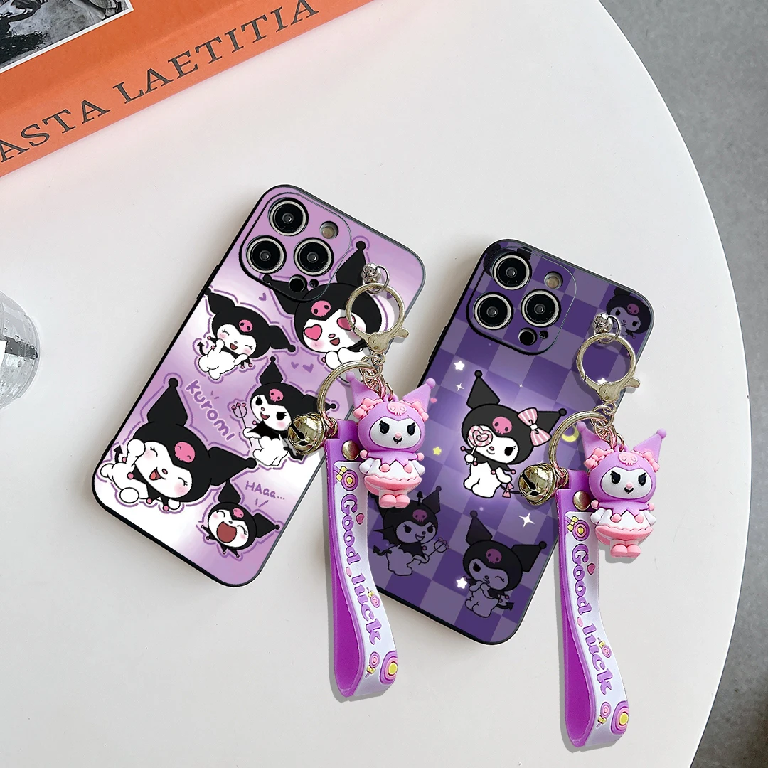 For Xiaomi Redmi 9 10 10A 12 13 10C 12C 13C 14C Note 8 9 9s 10 11 12 13 14 Pro Purple Kuromi Case With Keychain