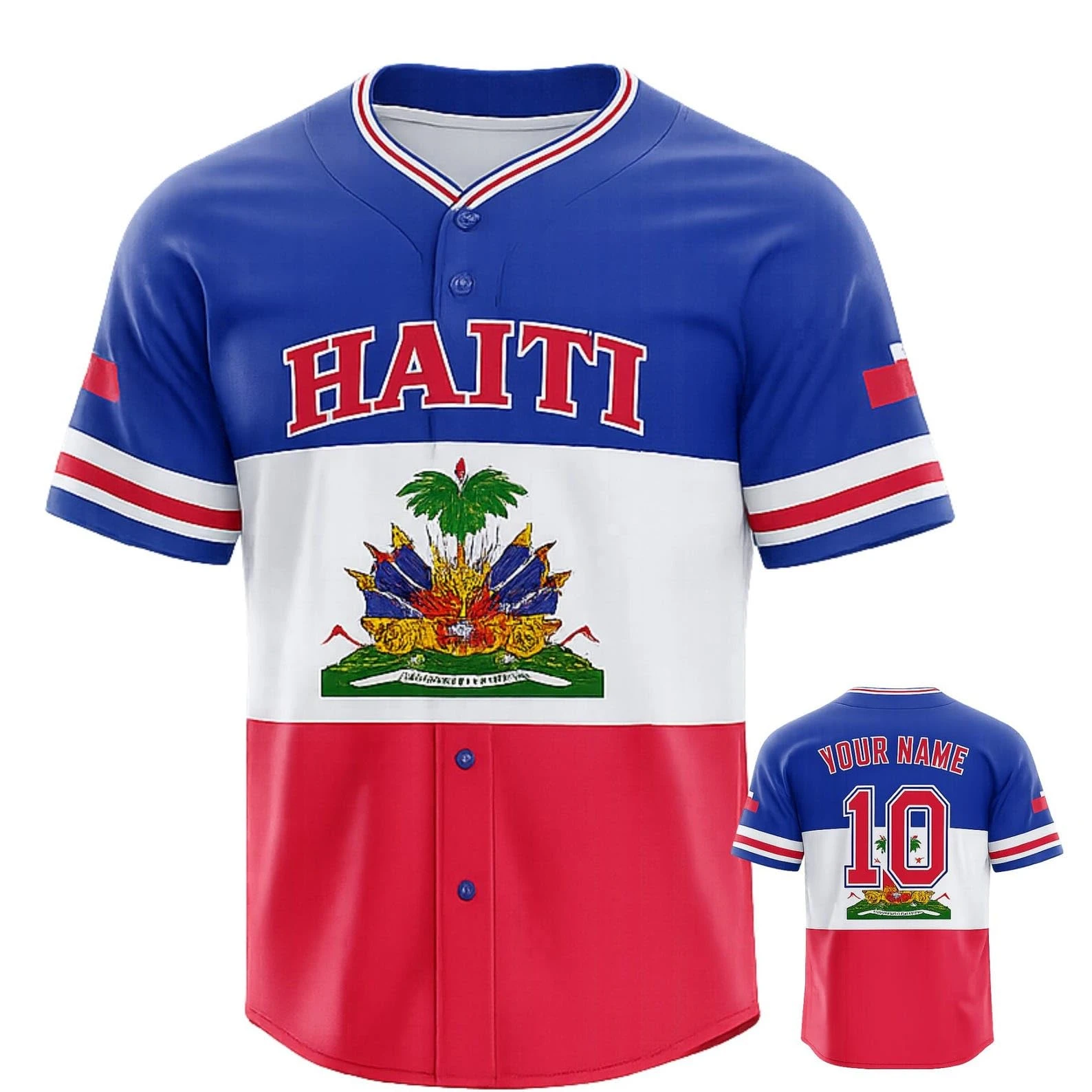 

Custom Haitian Flag Baseball Jersey Shirt for Men Women Haiti Pride Button Up Sports Jerseys Haiti Fan Team Outfits Shirts