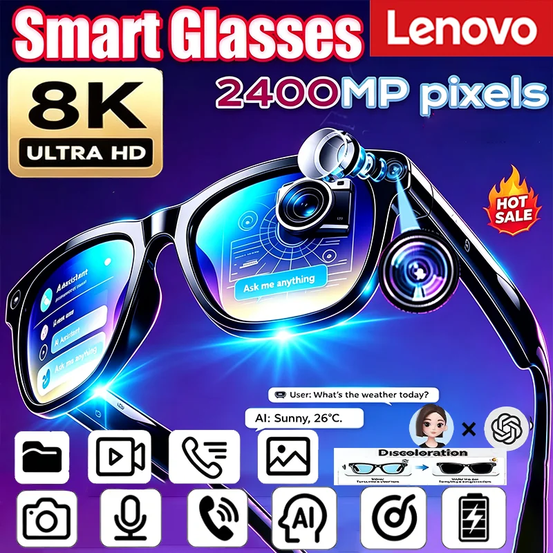 2027 Lenovo 8K Aufnahme AI Smart Kamera-Brille Freisprechfunktion Übersetzung AI-Chat Musik 2400MP Smart Sonnenbrille Elektronik – Detail 1