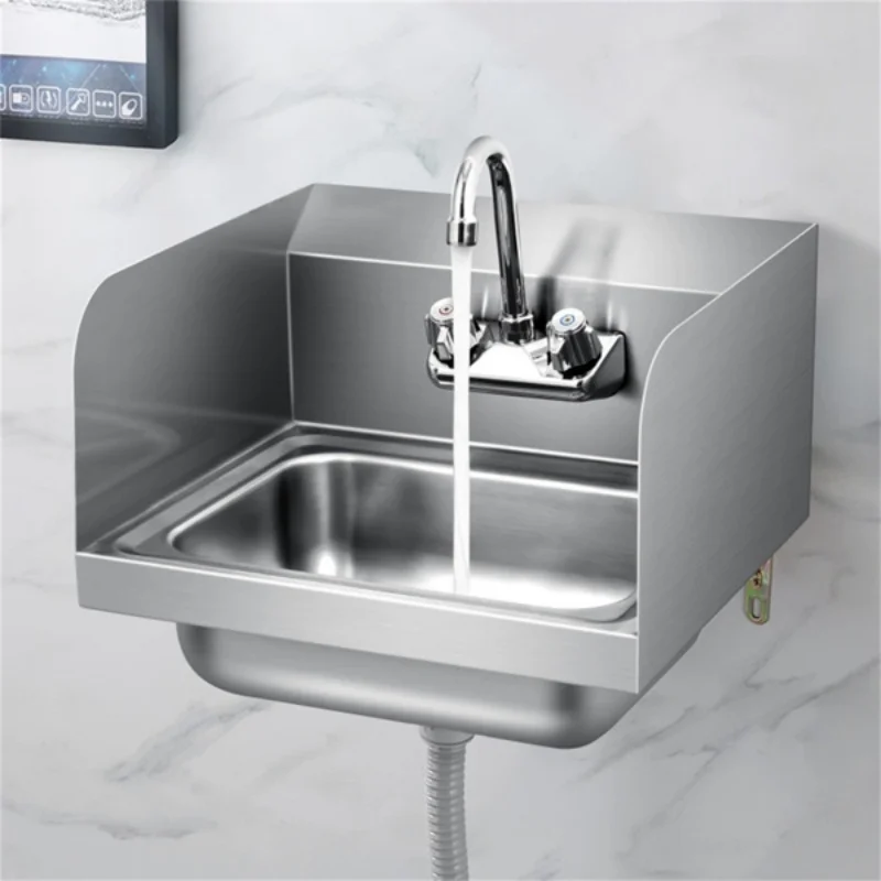 Wandgemonteerde spoelbak RVS op het bad gemonteerde wastafel met kraan Integraal op het bad gemonteerd