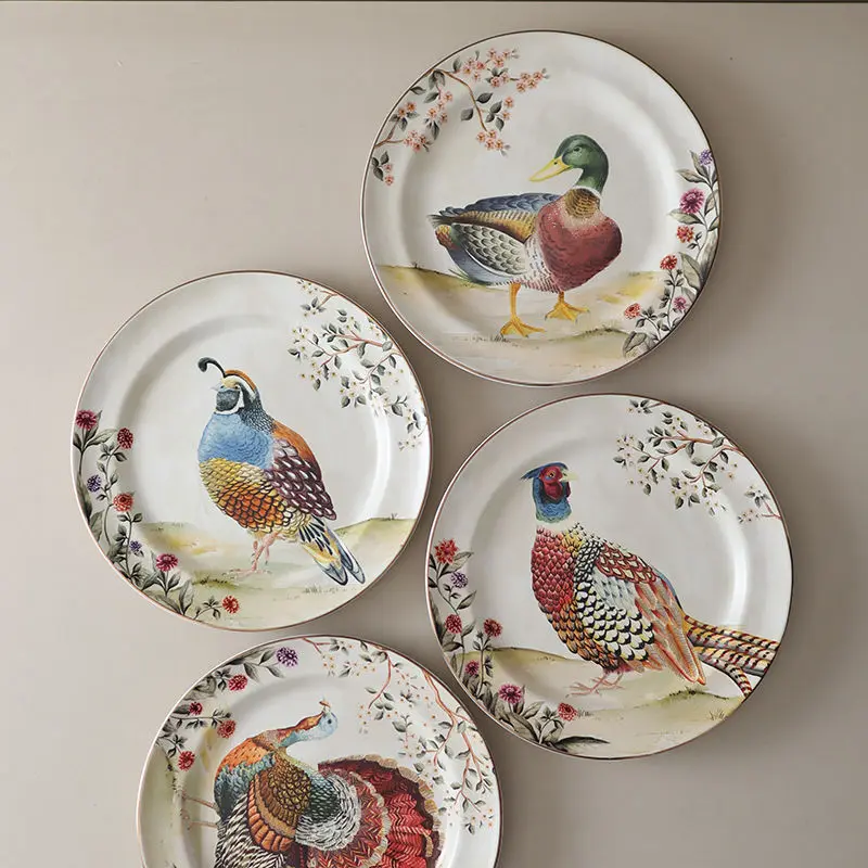 

American country style turkey broccoli decorative retro pastoral ceramic animal western steak plate