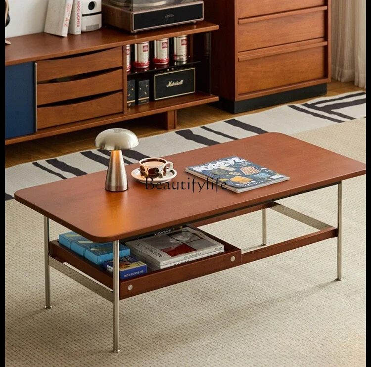 yj21 Solid Wood Small Apartment Living Room Style Simple Mid-Century Small Table Sofa Coffee Table