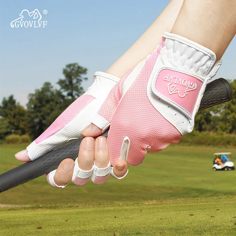 GVOVLVF 1 Pair Golf Gloves for Women Open Finger Soft Leather Breathable More Comfortable To Wear On Long Nails Fit Ladies Girls