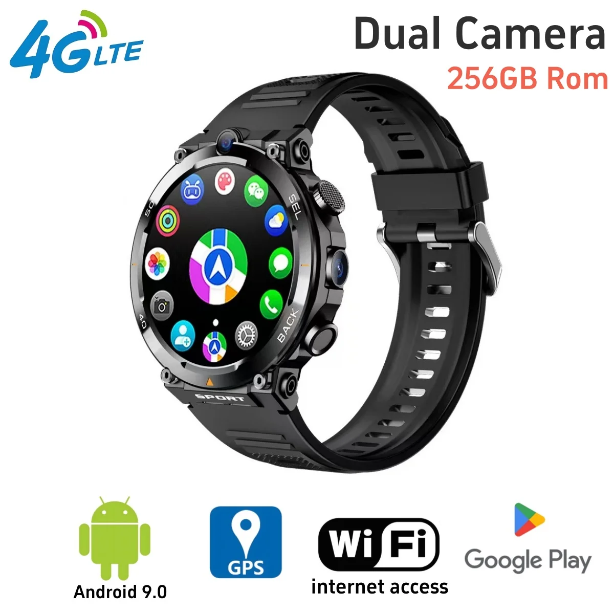 Sport Smart Watch 256GB Rom GPS Wifi Download APP Dual Camera Video Calls Men Women Supports Google Play Smart Watch 4G SIM Card