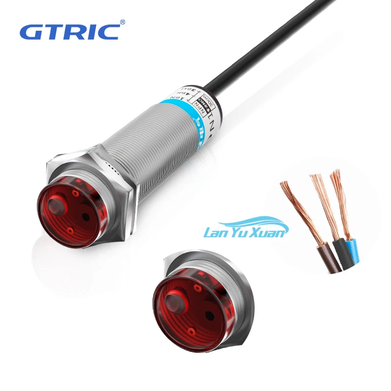 2 Pieces GTRIC Optical Switch Photoelectric Reflector M18 10-30VDC 3-wires NPN PNP Retro-reflective Laser  Sensor