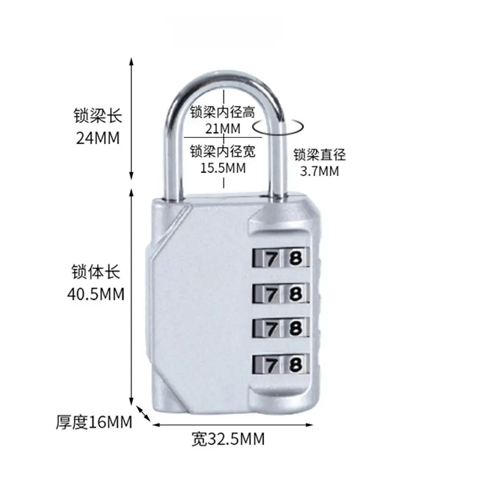 Metal Code Lock 4 Dial Digit Password Lock Resettable Combination Lock Waterproof Padlock Travel Accessories