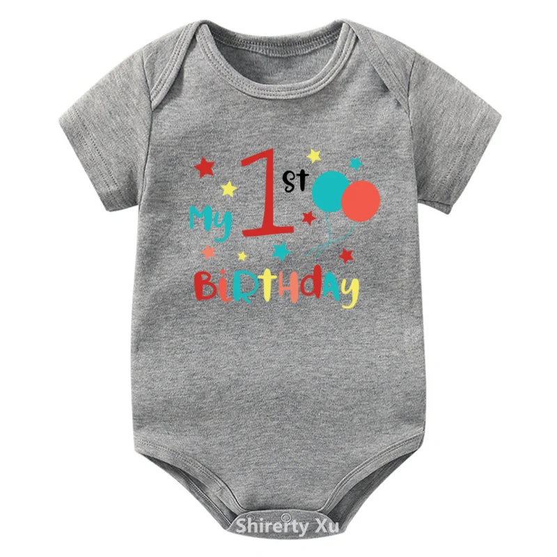 My First Birthday Baby Bodysuits Cotton Short Sleeve Boys Girls Rompers Funny Infant Jumpsuits 1st Birthday Baby Outfits