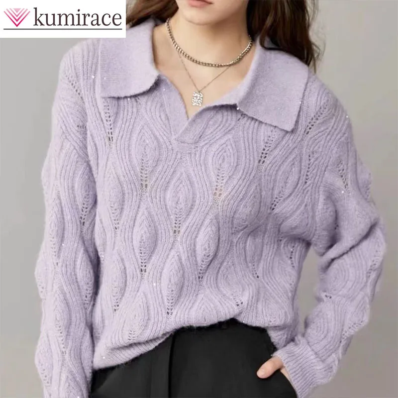 Fall/Winter Women's 2024 New Dopamine Chic Purple Sweater Lazy Style High End Wearing Knitted Top Sweaters for Women Sweaters