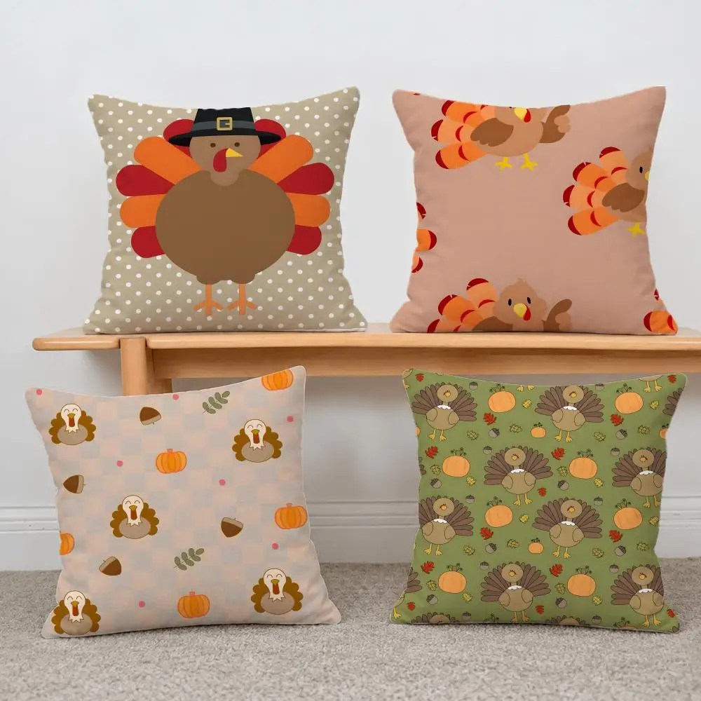 beautiful Thanksgiving Turkey Cushion Cover Short Plush Pillowcase, Sofa Bedroom Home Decor & Holiday Gift