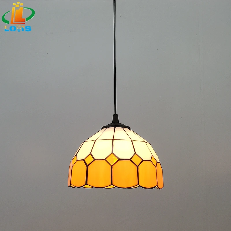 20CM Minimalist Stained Glass Grid Chandelier Tiffany Mediterranean Style Restaurant Bar, Aisle, Balcony Lighting Decoration