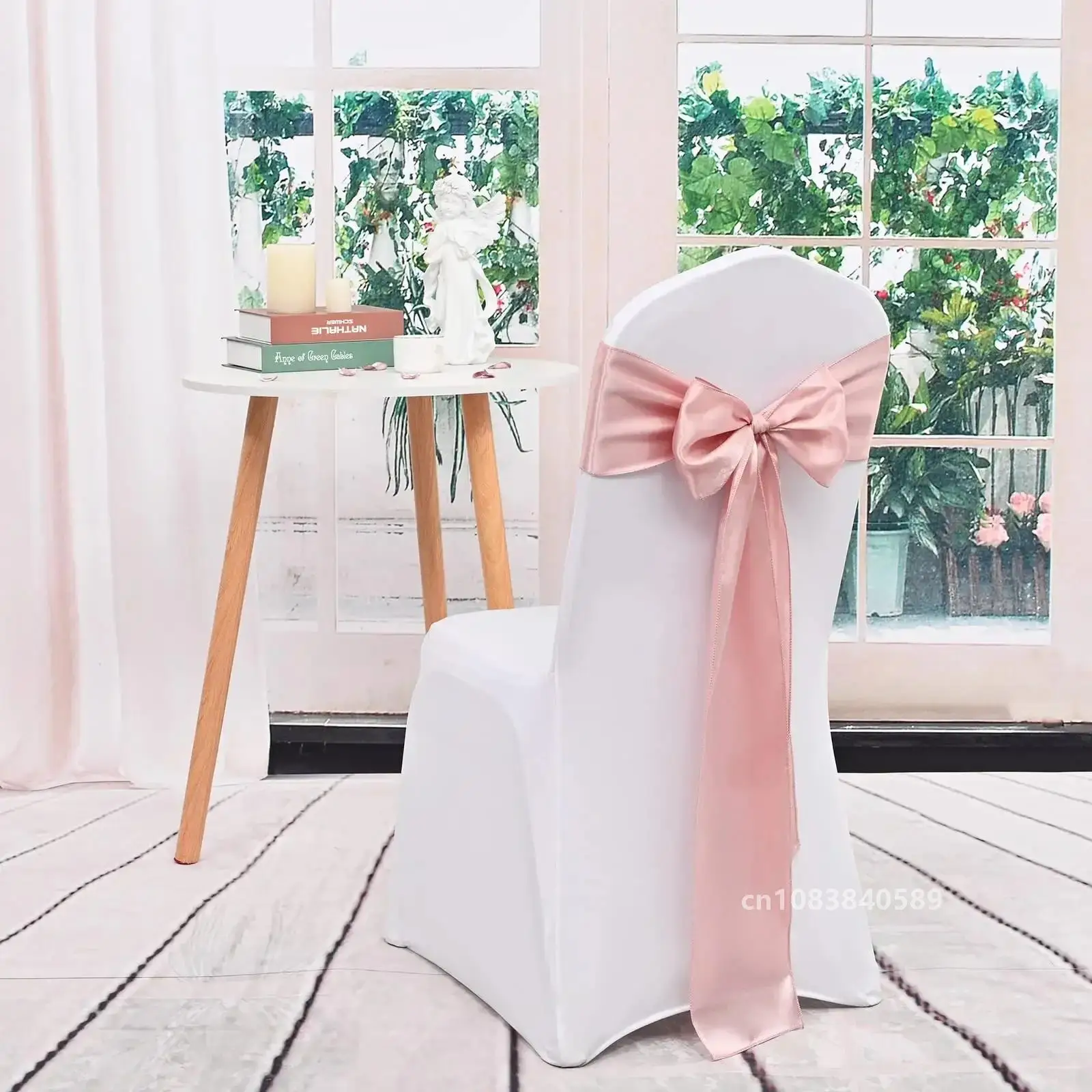 10/50PCS 17x275cm Satin Chair Sashes Rose Gold Bows Chair Cover Ribbons for Wedding Banquet Party Baby Shower Event Decorations