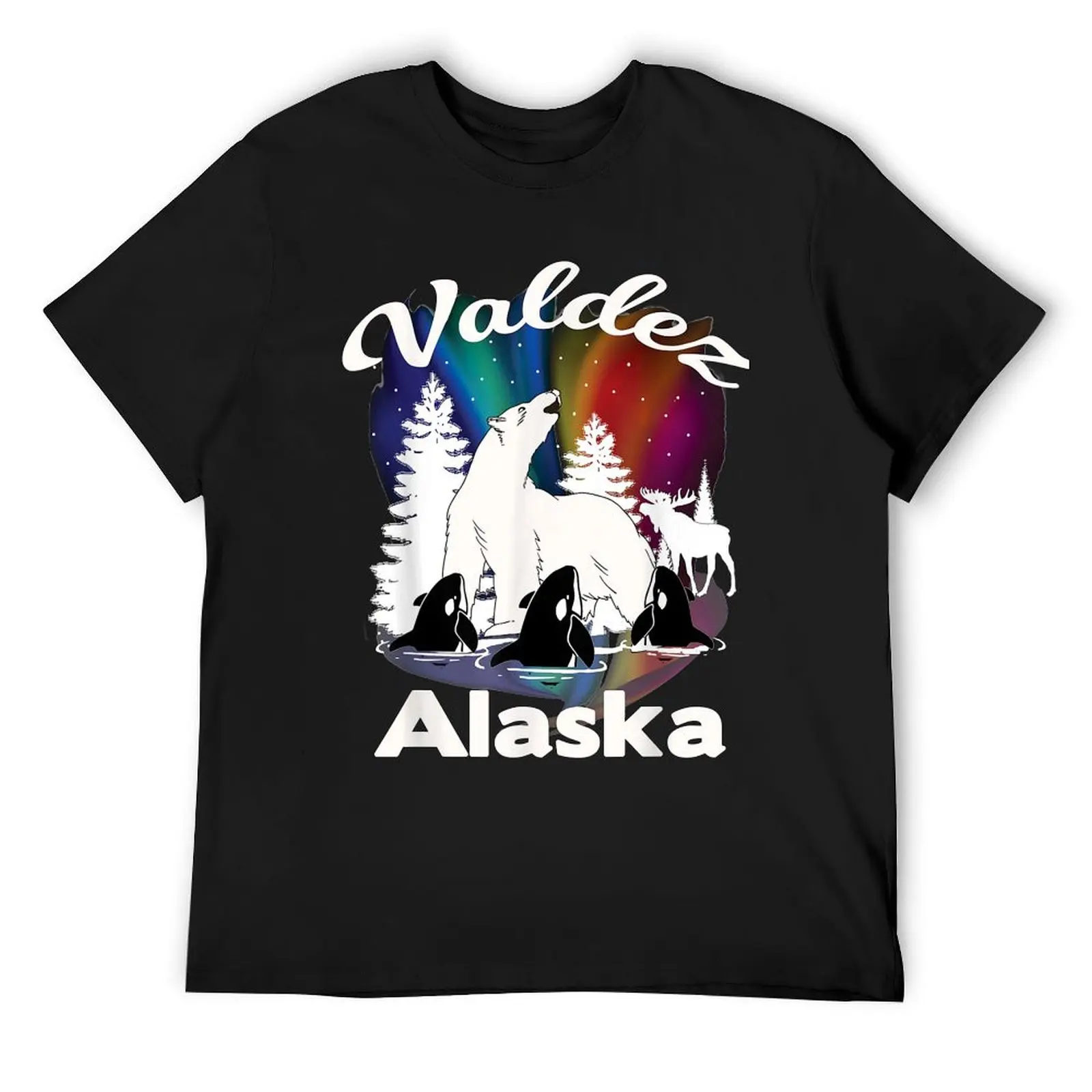 

Valdez Alaska Aurora Borealis Polar Bear Orca Moose T-Shirt tees anime shirts men