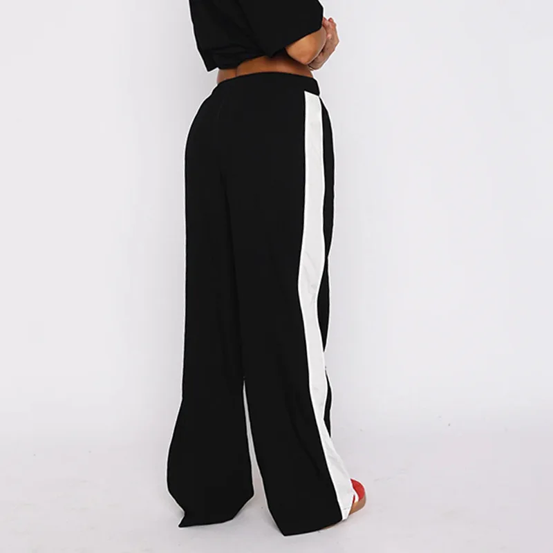Y2K Color Block Patchwork Sweatpants American Style Elastic Waistband Tie Straight Tube Slimming Loose Versatile Casual