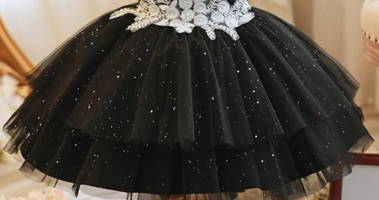 2024 New Kids Clothes Children Boutique Princess Ball Gown Birthday Baptism Party Girls Black Dresses A3692