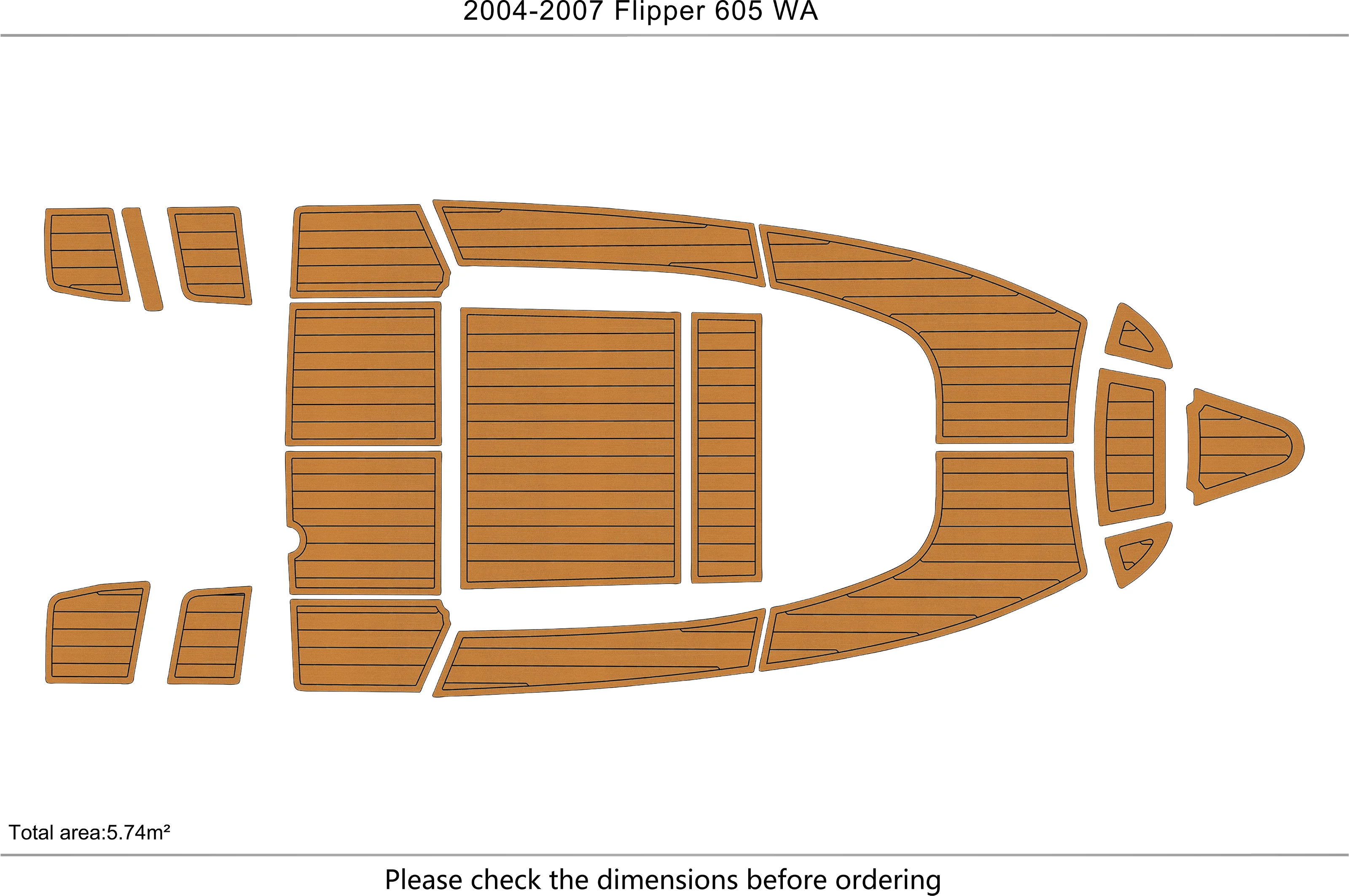 Eva foam Fuax teak seadek marine floor For 2004-2007 Flipper 605 WA Cockpit Swim platform bow 1/4