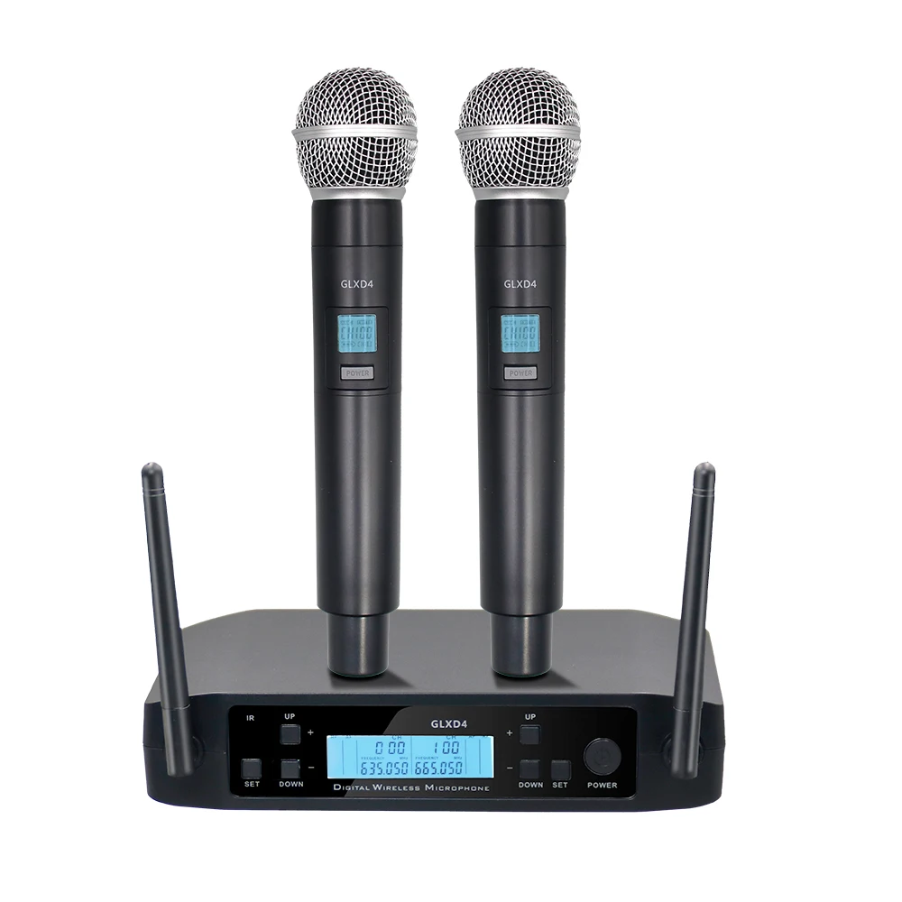 GLXD4 Professional UHF Wireless Microphone System 2 Channels Frequency Adjustable Stage Performance Home KTV  Handheld Karaoke