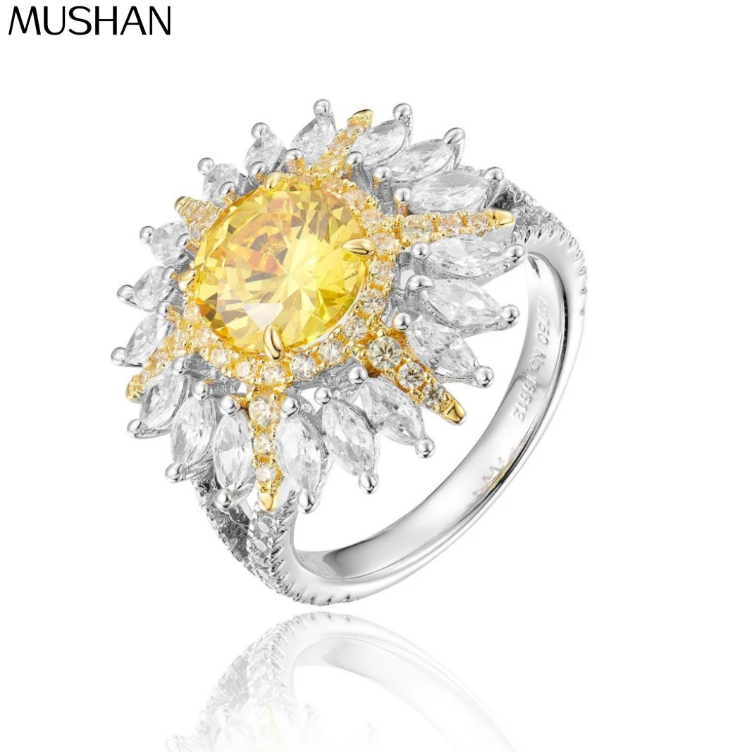 

MS MuShan Brand Jewelry 925 Sterling Silver Ring Zircon 7A Grade Cushion Office for Wife 18K Real Gold Plated Fine Jewelry Rings
