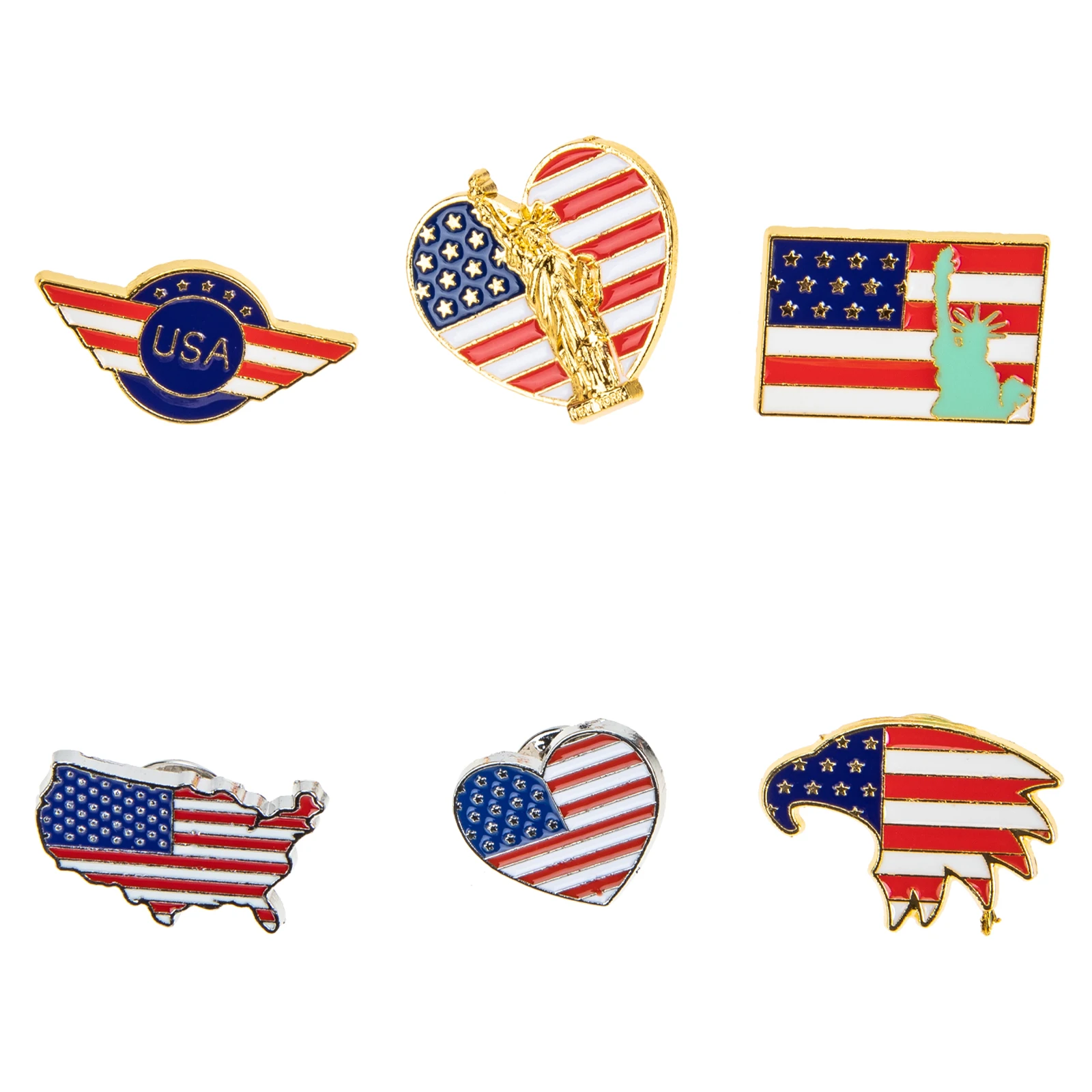 

6Pcs Fashionable American Flag Badge Set Premium Alloy Brooches Perfect For Independence Day Celebrations